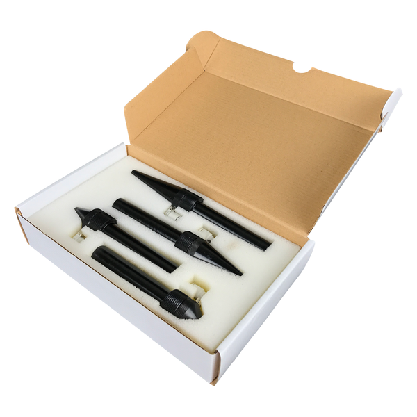 Focus Lens Kit with four lens nozzles in a protective case for laser applications.