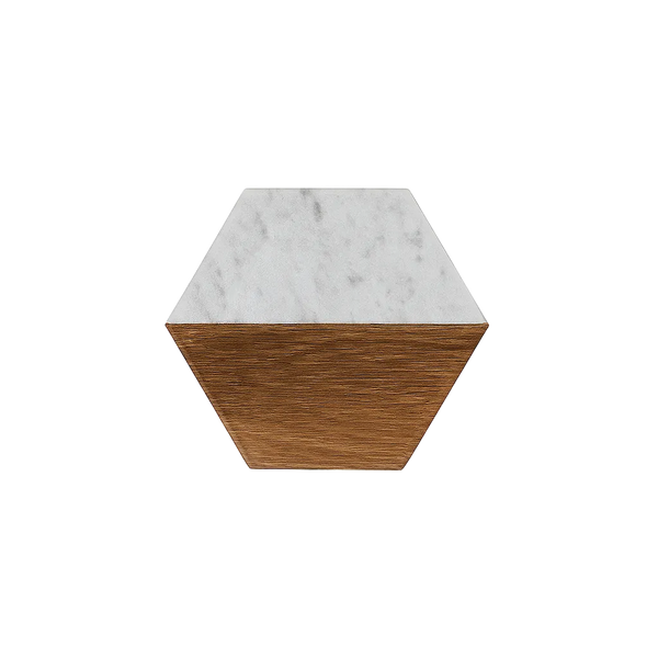 Hexagon Marble and Acacia Wood Coasters