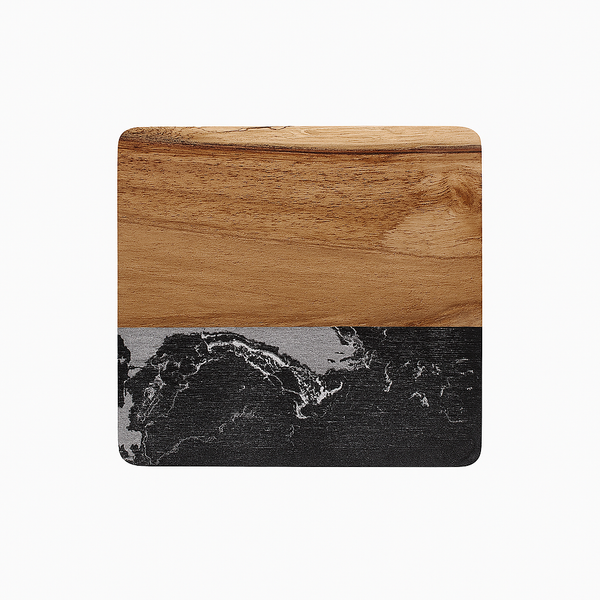 Acacia Wood Coaster - Half Wood & Half White Marble