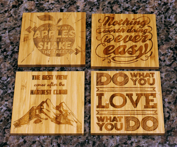 Bamboo Coasters 4"x4" (Set of 4 with Bamboo Holder)-1130