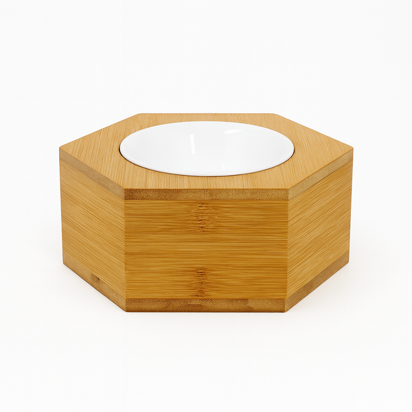 Bamboo Pet Bowl Food And Water Holder 10OZ