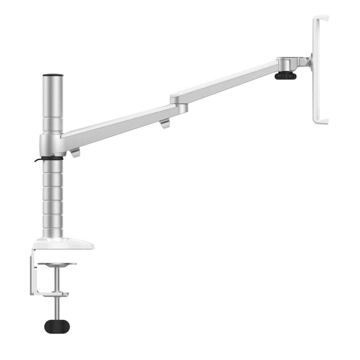 Clamp on laptop stand for AP Lazer systems, adjustable arm for easy mounting without tools. Ideal for laptops and tablets.